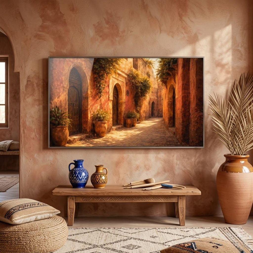 Marrakech Street Scene Art, Terracotta Moroccan Wall Art (Digital Download)
