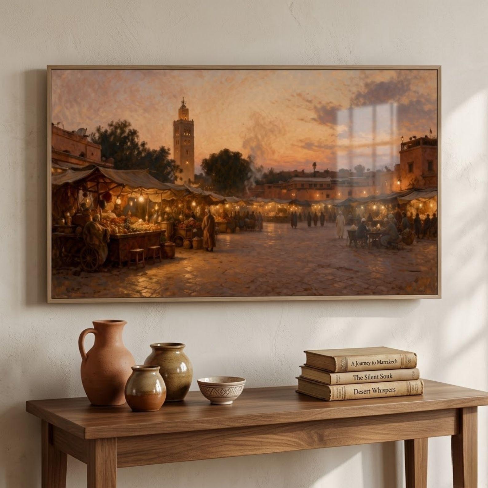 Jemaa el Fna Marrakech Market Art, Moroccan Dusk Scene (Digital Download)