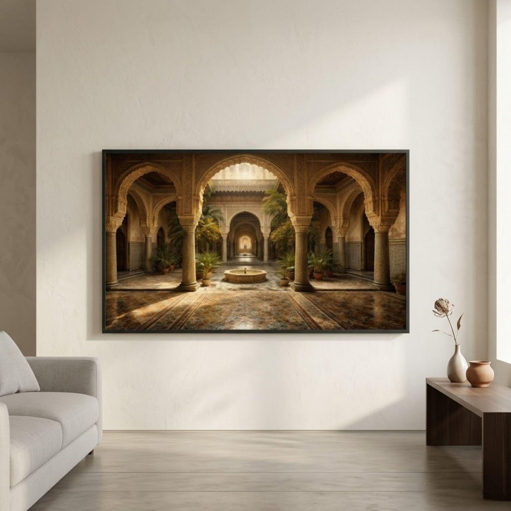 Bahia Palace Frame TV Art, Moroccan Mosaic Courtyard, Marrakech Interior (Digital Download)