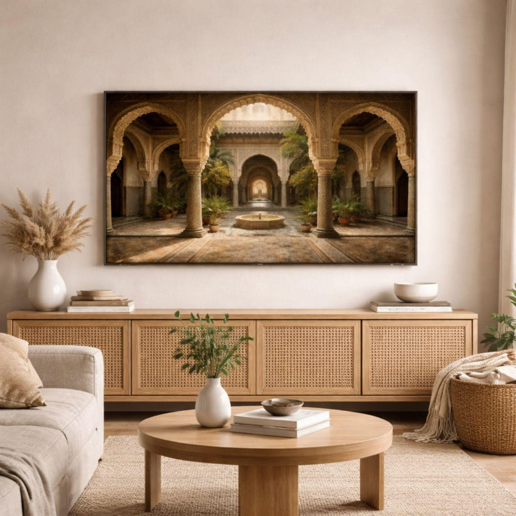 Bahia Palace Frame TV Art, Moroccan Mosaic Courtyard, Marrakech Interior (Digital Download)