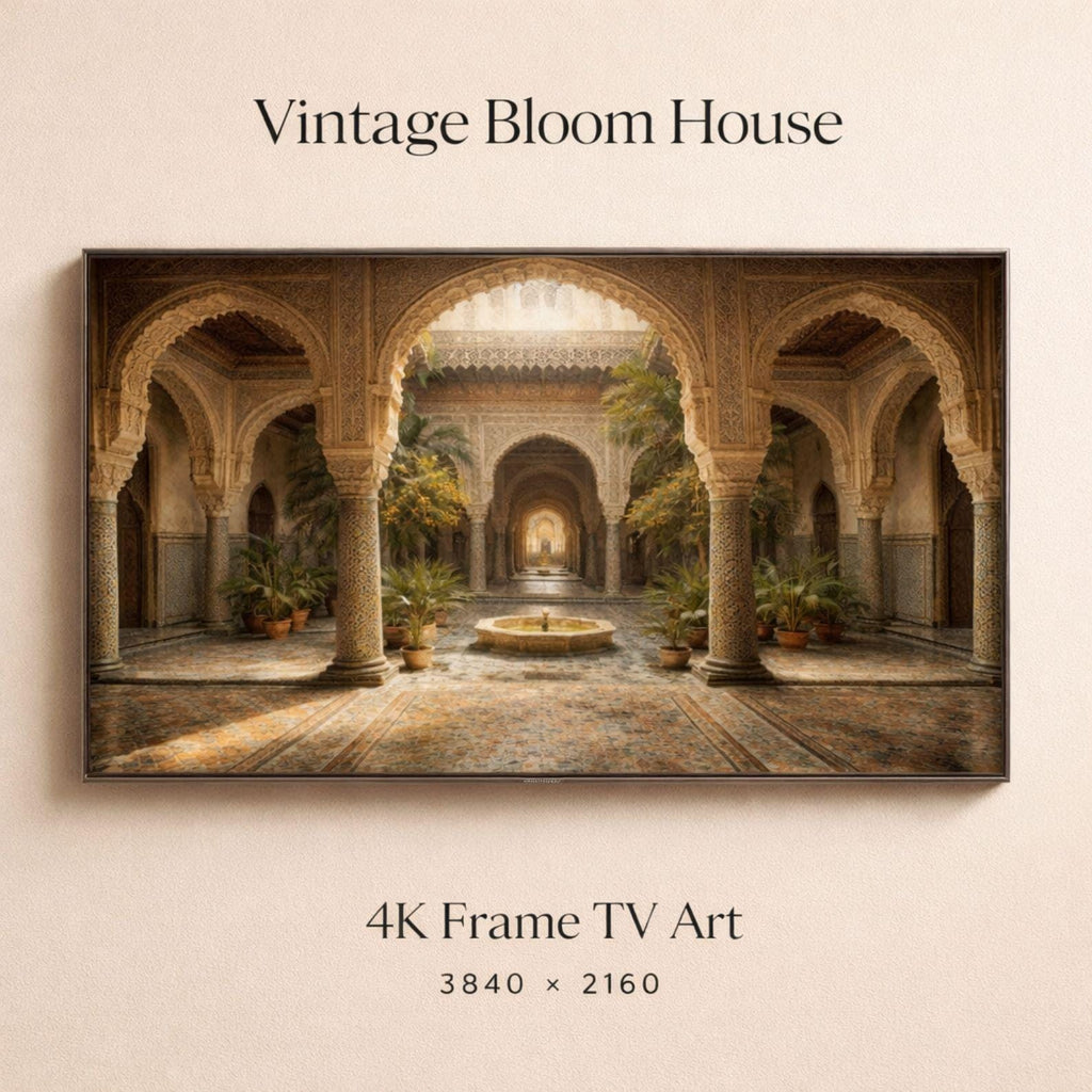 Bahia Palace Frame TV Art, Moroccan Mosaic Courtyard, Marrakech Interior (Digital Download)