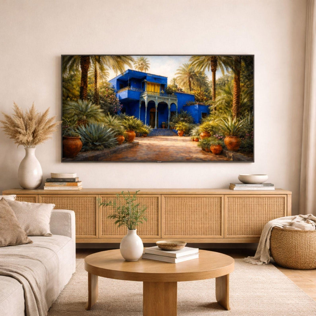 Majorelle Garden Frame TV Art, Marrakech Blue Villa, Moroccan Scene (Digital Download)