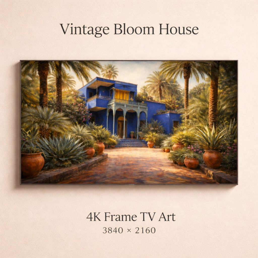 Majorelle Garden Frame TV Art, Marrakech Blue Villa, Moroccan Scene (Digital Download)