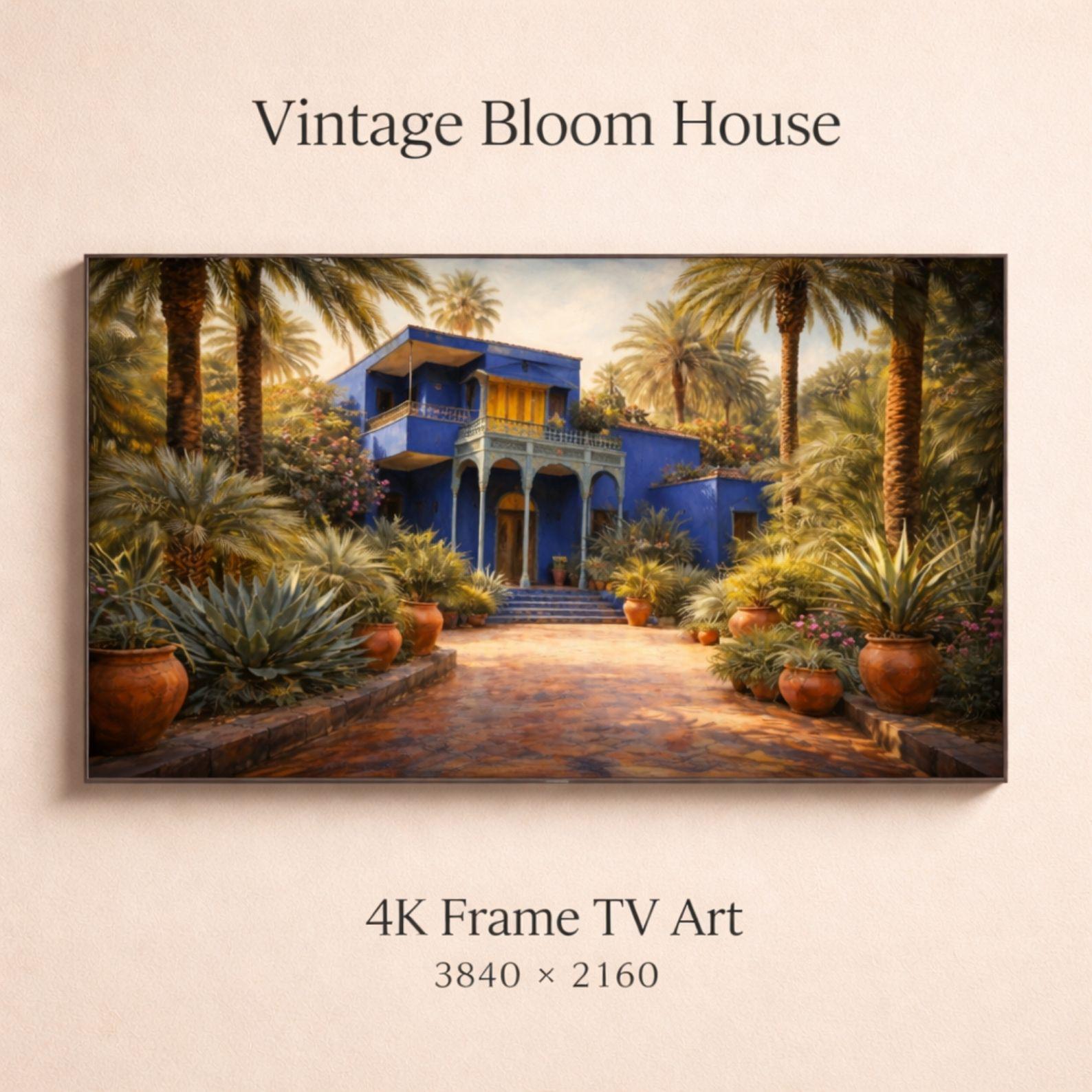 Majorelle Garden Frame TV Art, Marrakech Blue Villa, Moroccan Scene (Digital Download)