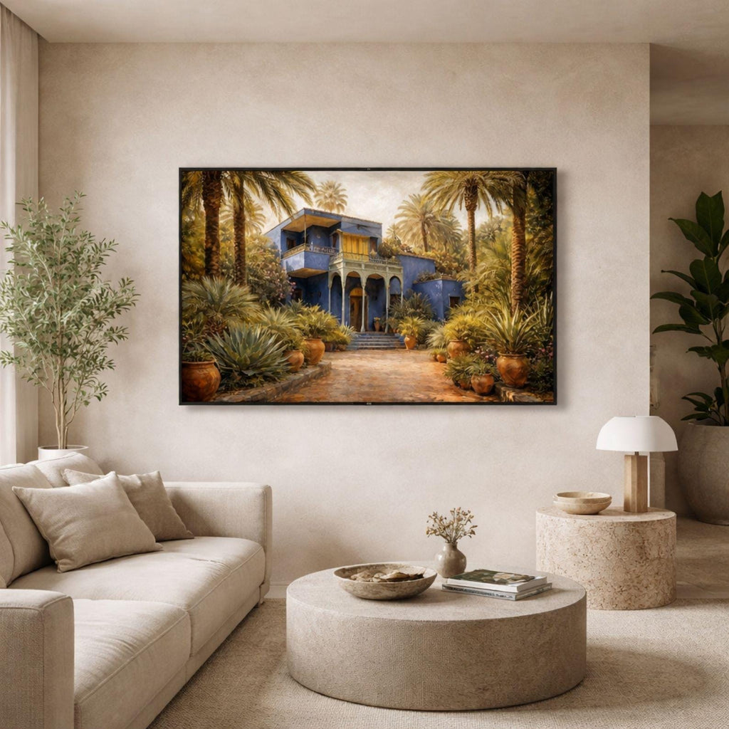 Majorelle Garden Frame TV Art, Marrakech Blue Villa, Moroccan Scene (Digital Download)