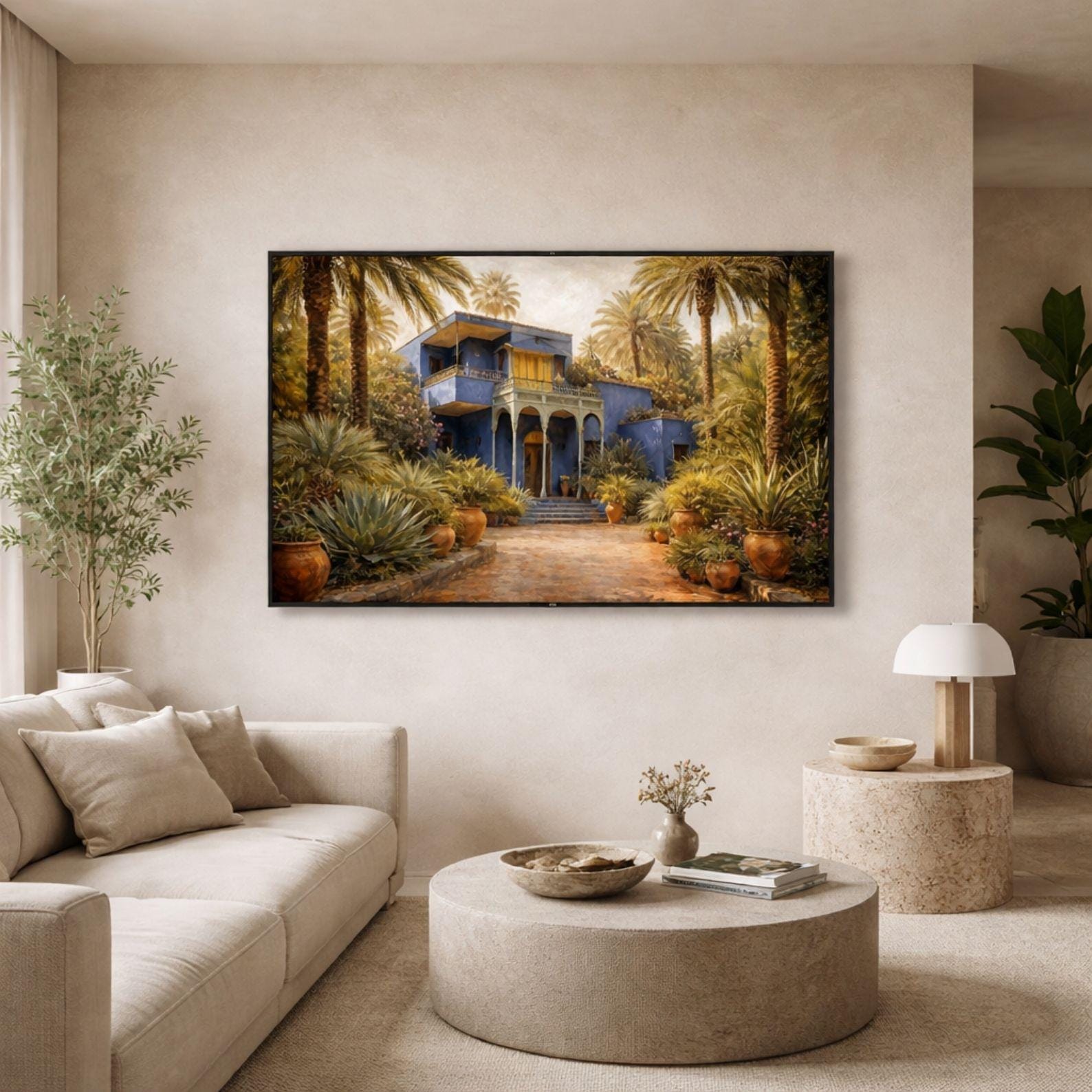 Majorelle Garden Frame TV Art, Marrakech Blue Villa, Moroccan Scene (Digital Download)