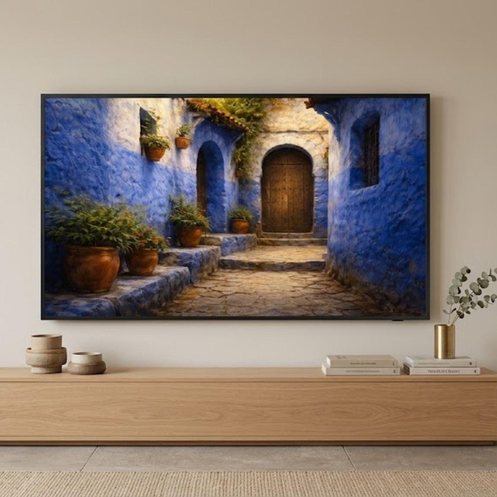 Chefchaouen Blue Alleyway Art | Moroccan Streets Samsung Frame TV (Digital Download)