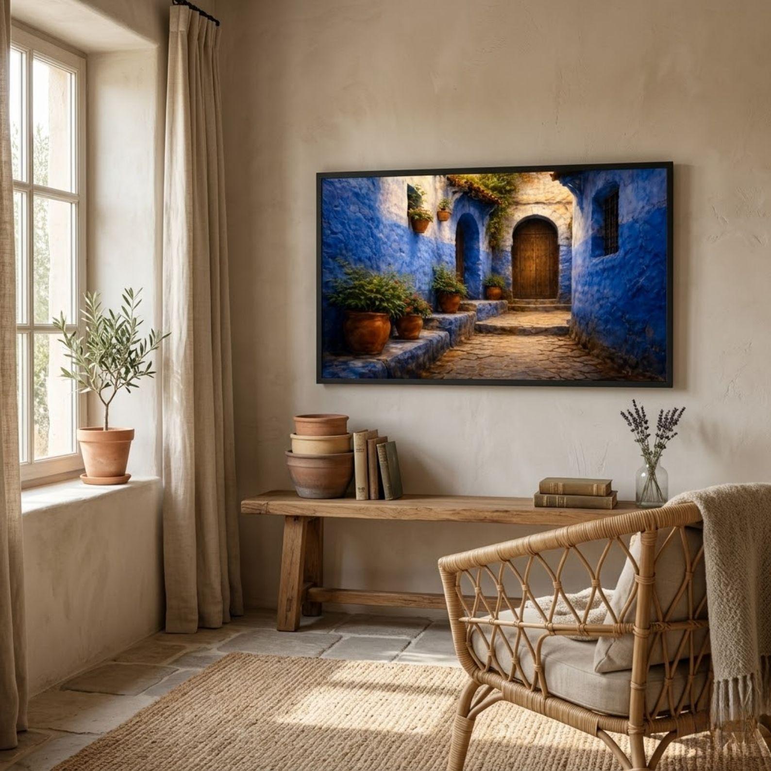 Chefchaouen Blue Alleyway Art | Moroccan Streets Samsung Frame TV (Digital Download)