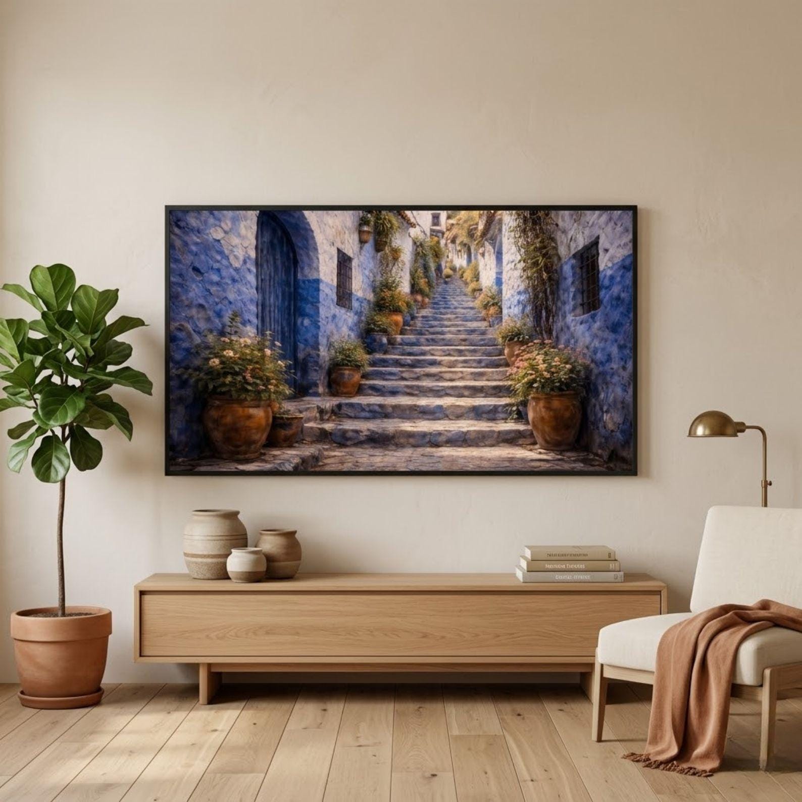 Chefchaouen Arch Doorway Art | Blue Morocco Frame TV Art (Digital Download)