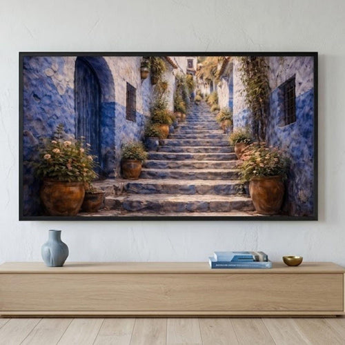 Chefchaouen Arch Doorway Art | Blue Morocco Frame TV Art (Digital Download)