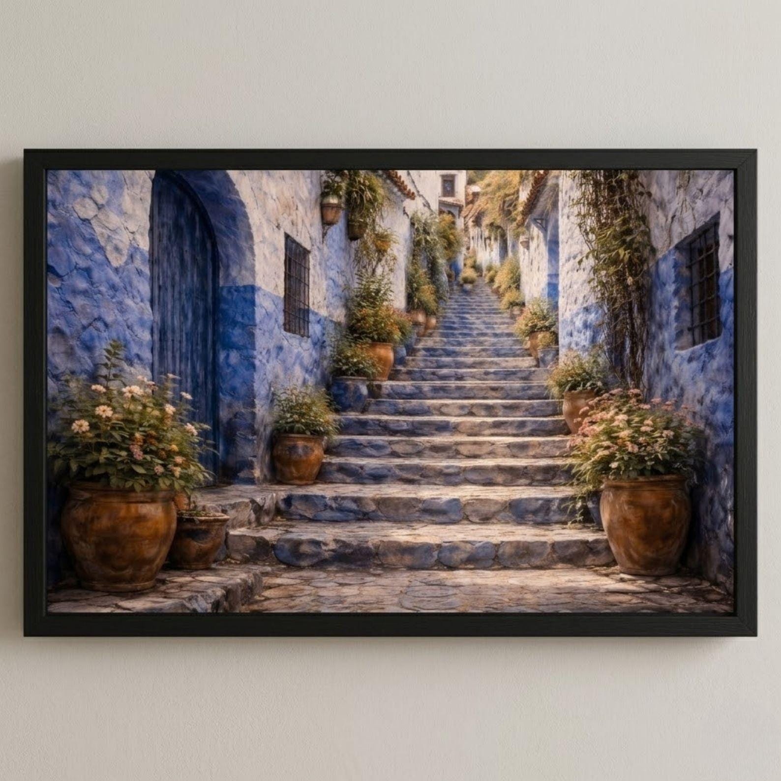 Chefchaouen Arch Doorway Art | Blue Morocco Frame TV Art (Digital Download)