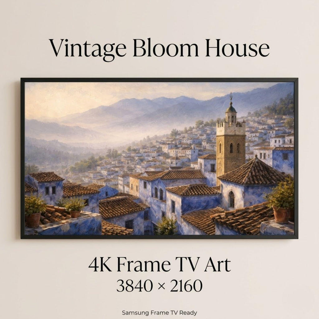 Chefchaouen Rooftop Art: Blue City Landscape for Frame TV (Digital Download)