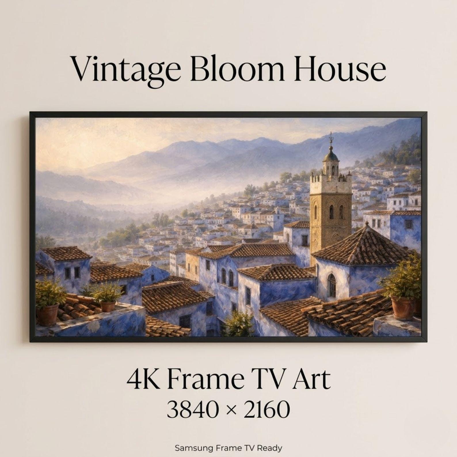 Chefchaouen Rooftop Art: Blue City Landscape for Frame TV (Digital Download)