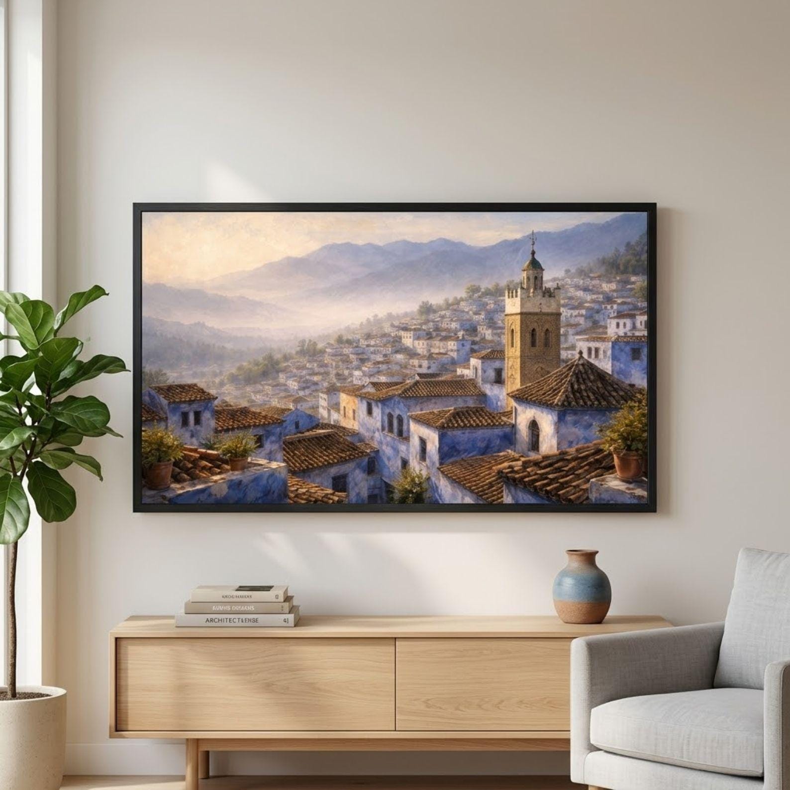 Chefchaouen Rooftop Art: Blue City Landscape for Frame TV (Digital Download)