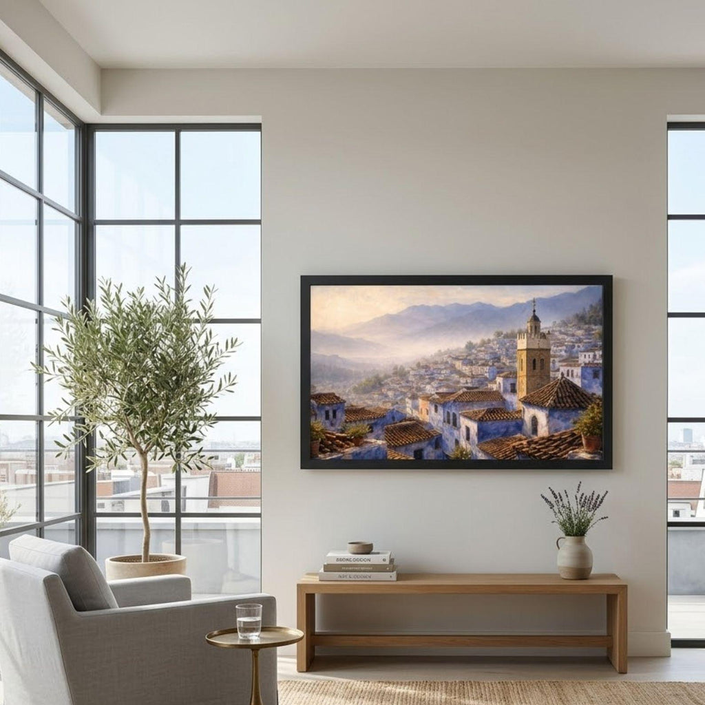 Chefchaouen Rooftop Art: Blue City Landscape for Frame TV (Digital Download)