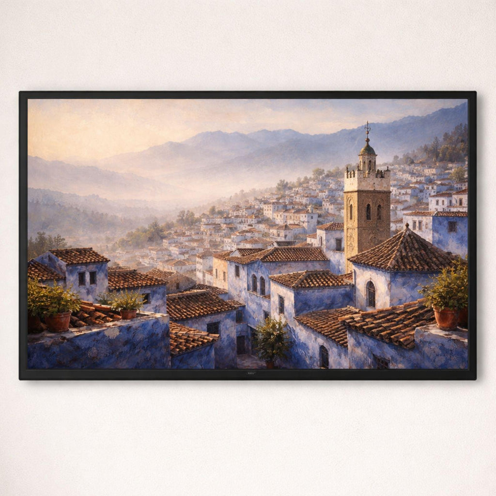Chefchaouen Rooftop Art: Blue City Landscape for Frame TV (Digital Download)