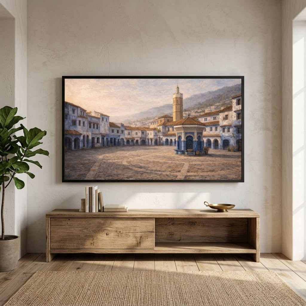 Chefchaouen Plaza Art | Blue City Morocco Landscape for Frame TV (Digital Download)