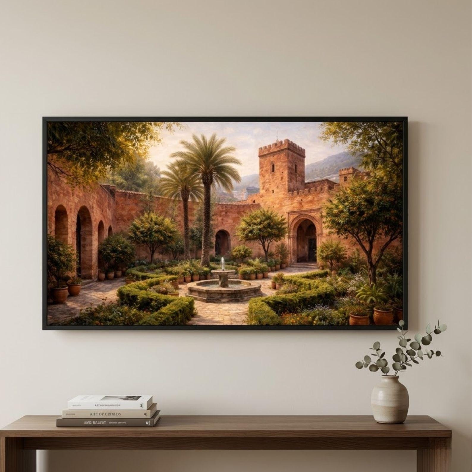 Kasbah Courtyard Art: Chefchaouen Garden Scene for Samsung Frame TV (Digital Download)