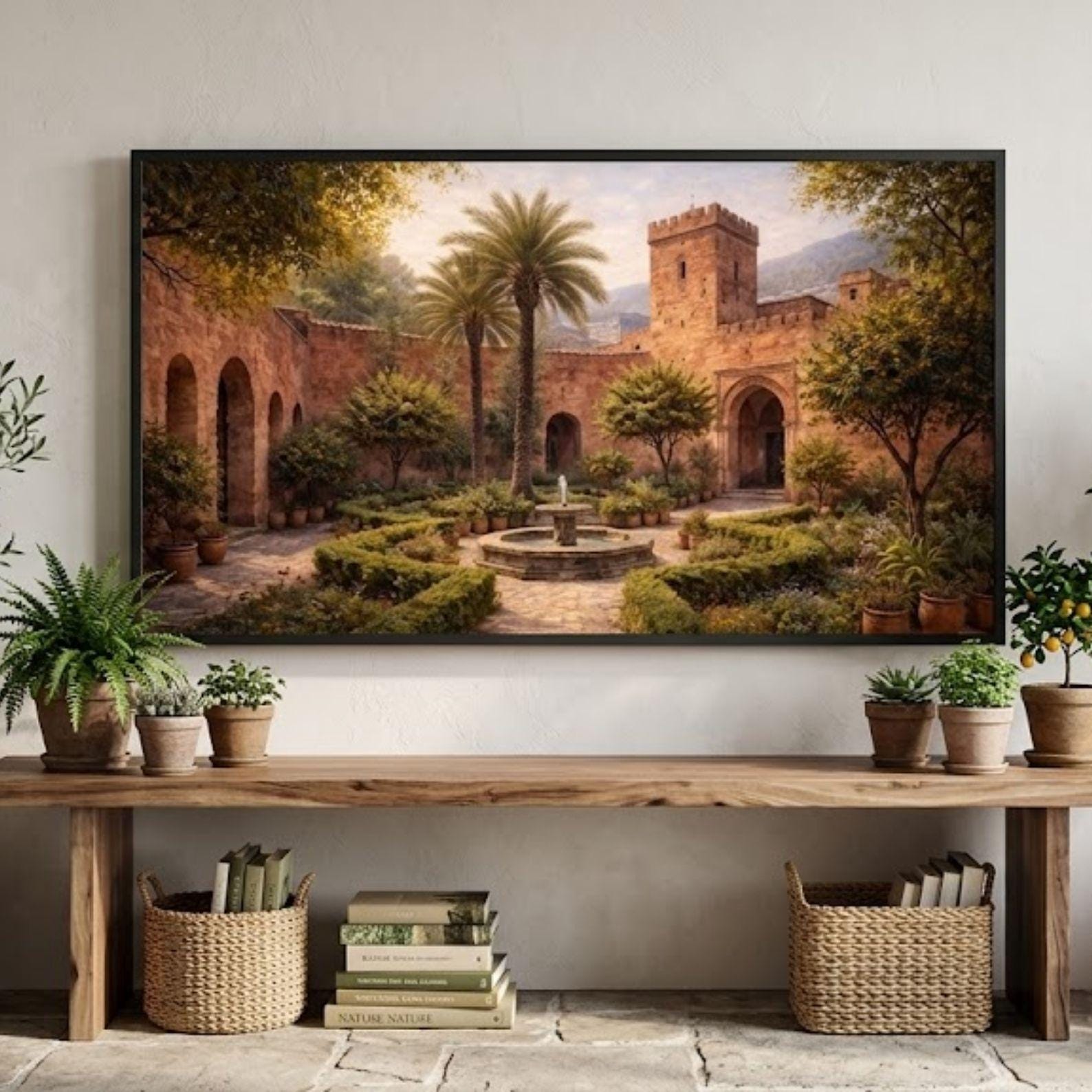 Kasbah Courtyard Art: Chefchaouen Garden Scene for Samsung Frame TV (Digital Download)
