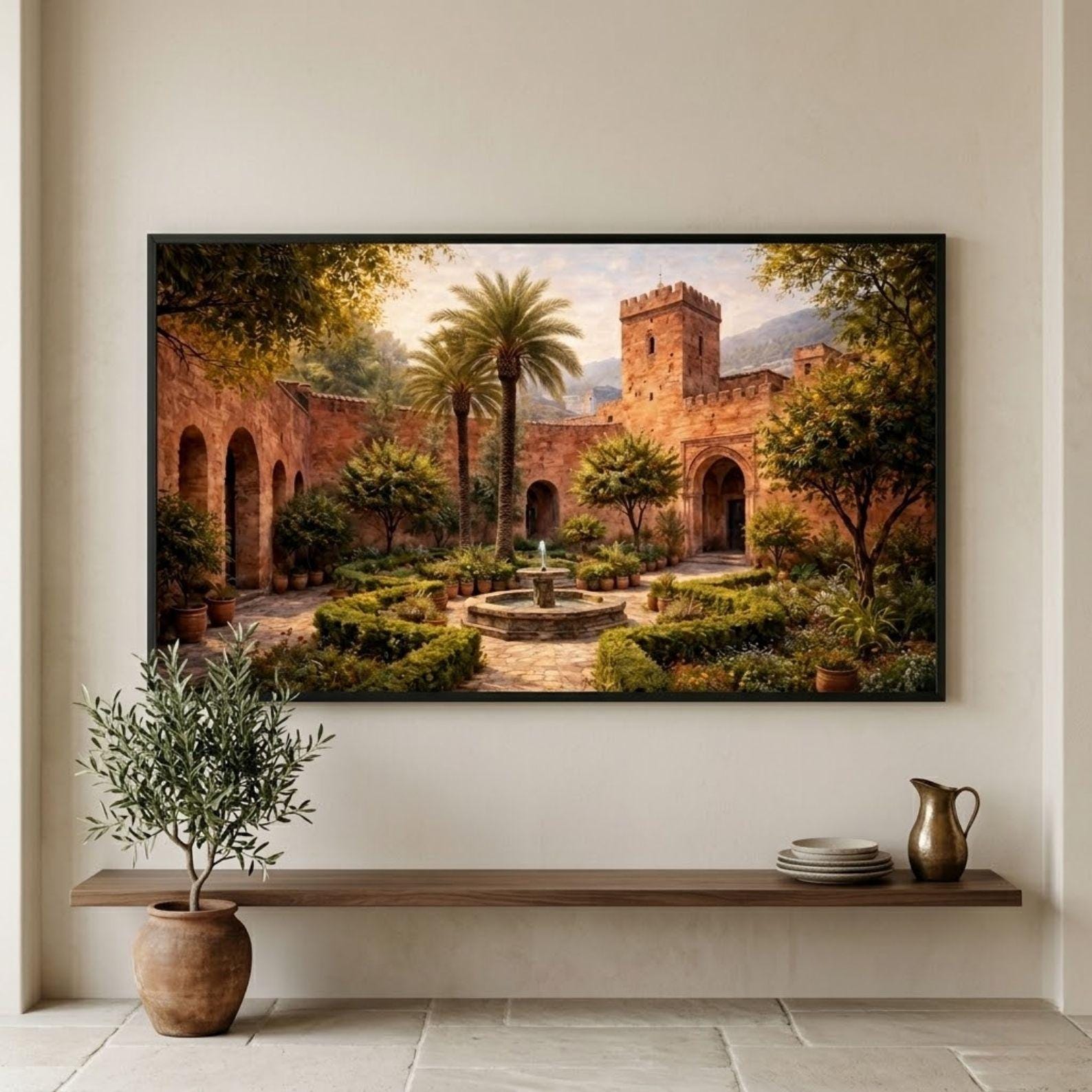 Kasbah Courtyard Art: Chefchaouen Garden Scene for Samsung Frame TV (Digital Download)