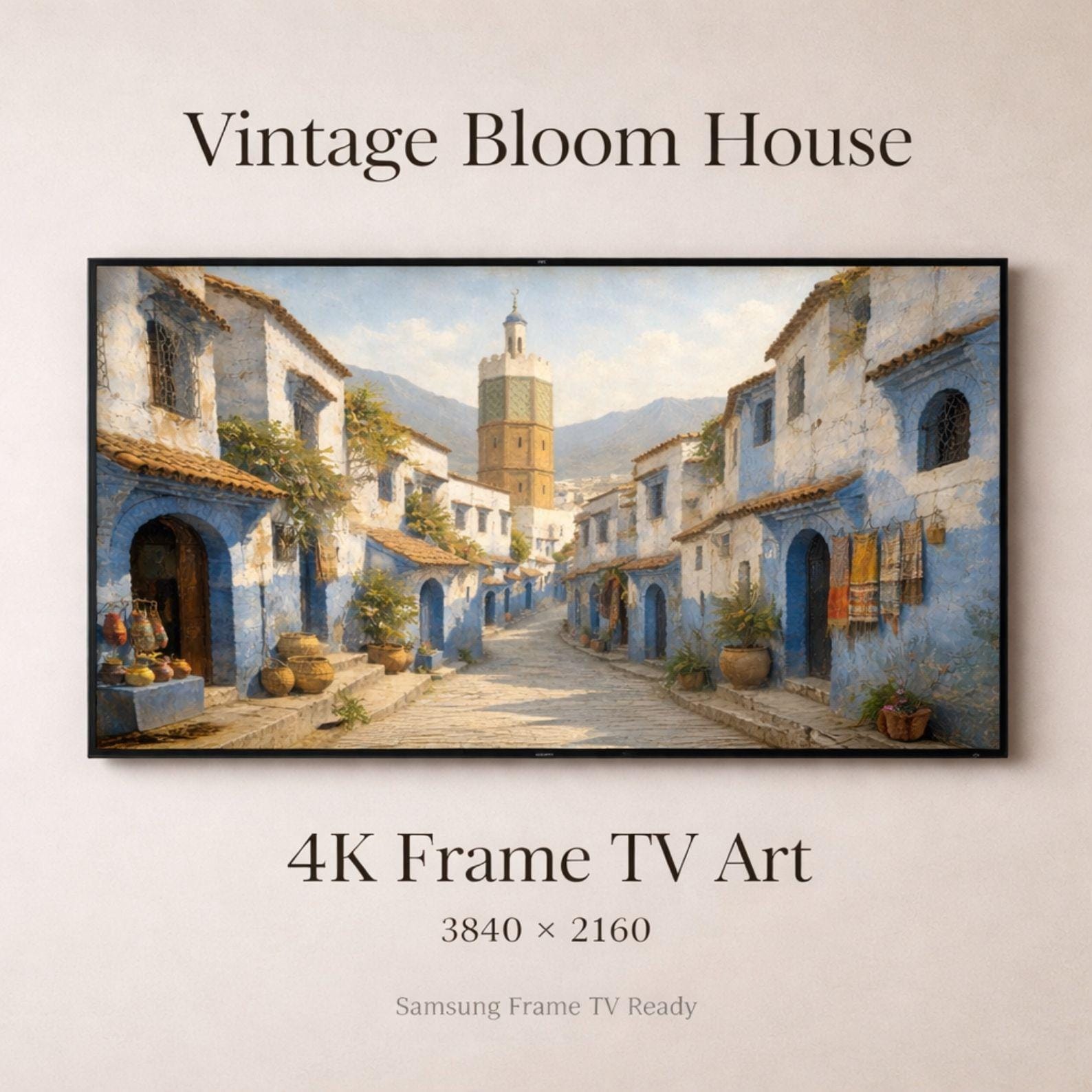 Chefchaouen Minaret Art: Blue City Morocco Architecture for Frame TV (Digital Download)