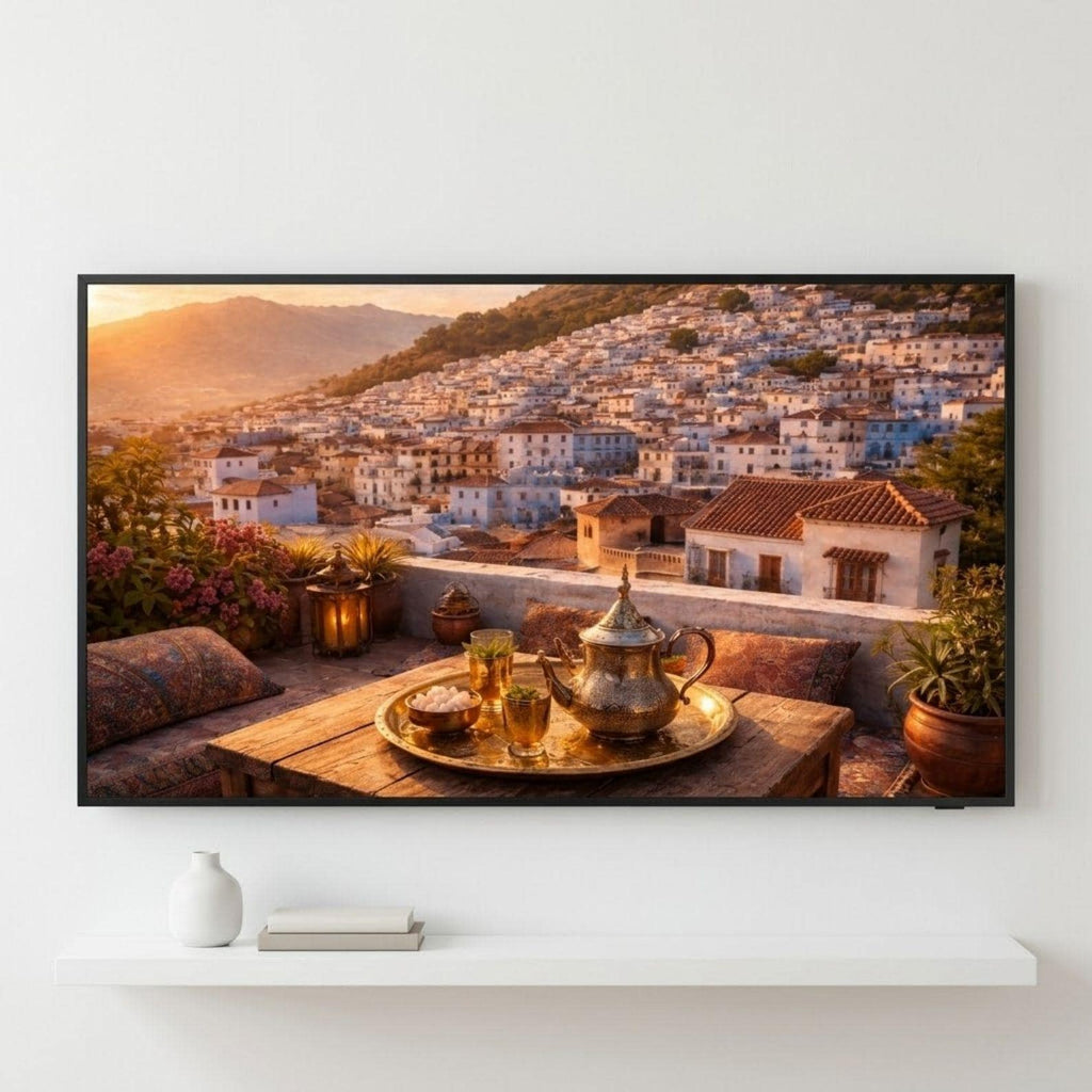 Chefchaouen Rooftop Art: Blue City Sunset Terrace (Digital Download)