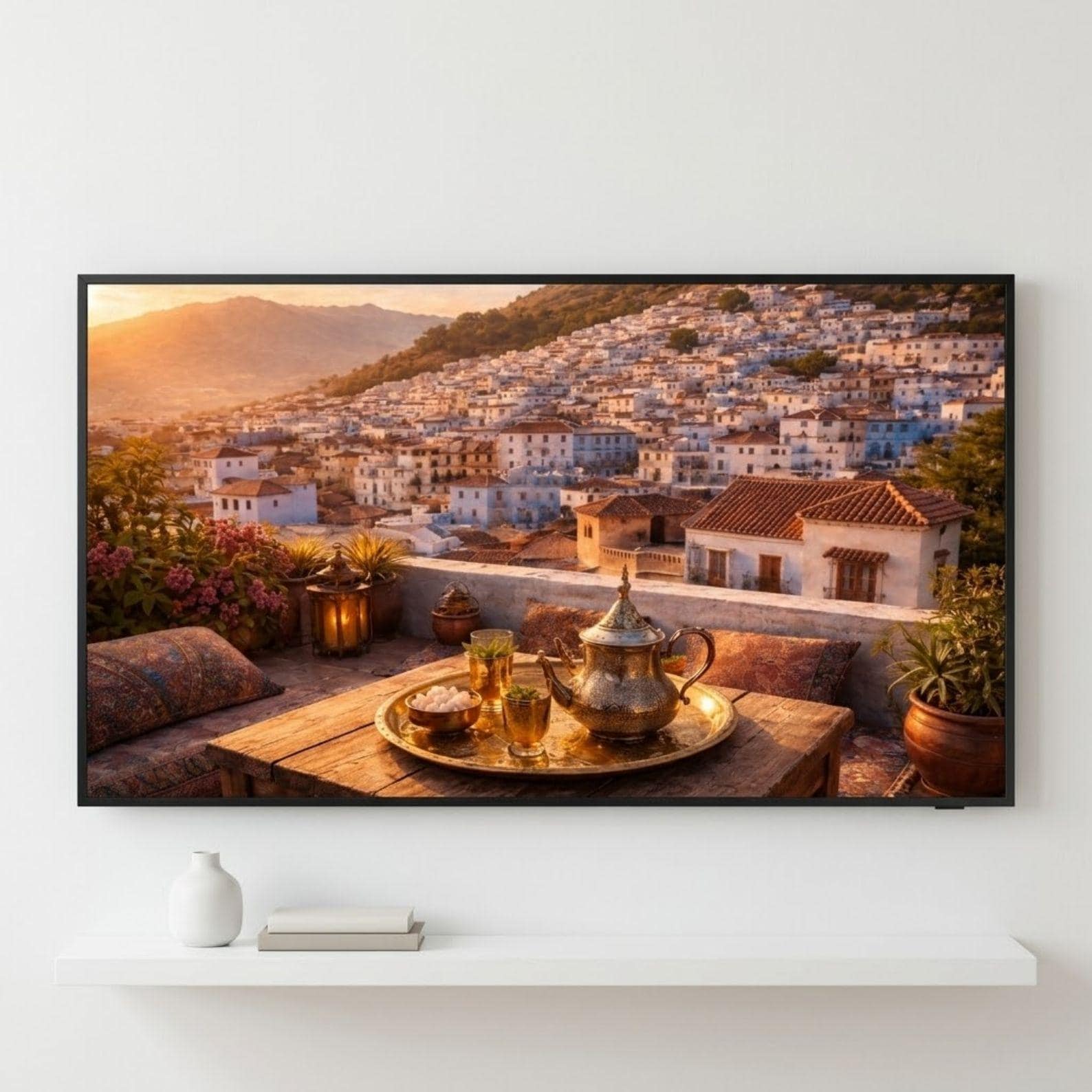 Chefchaouen Rooftop Art: Blue City Sunset Terrace (Digital Download)
