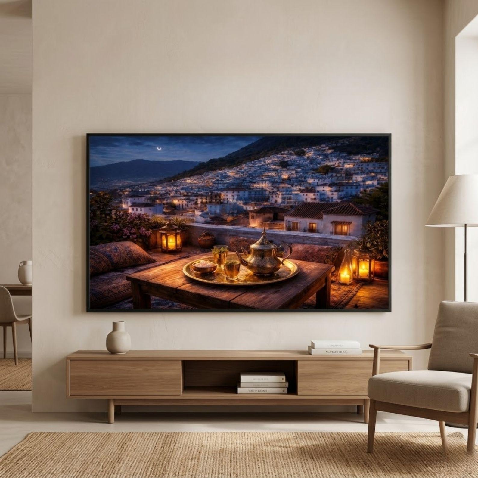 Chefchaouen Rooftop Set of 2 Frame TV Art 4K Morocco Day and Night Blue City Digital Download Samsung Frame TV Art Bundle