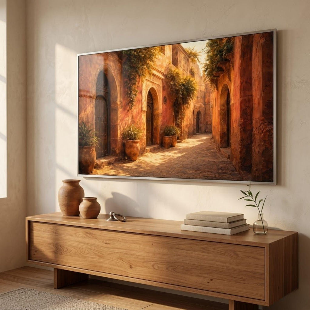 Marrakech Street Scene Art, Terracotta Moroccan Wall Art (Digital Download)
