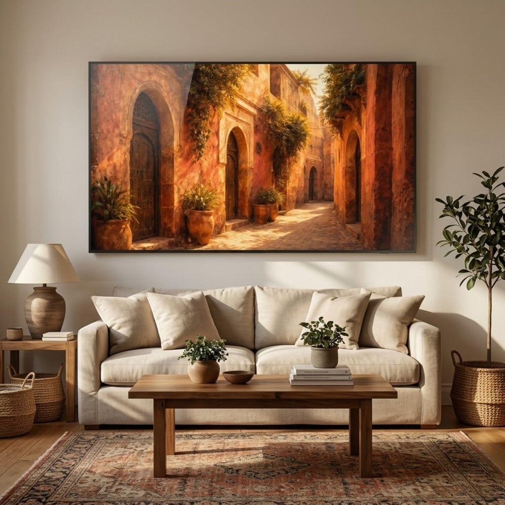 Marrakech Street Scene Art, Terracotta Moroccan Wall Art (Digital Download)