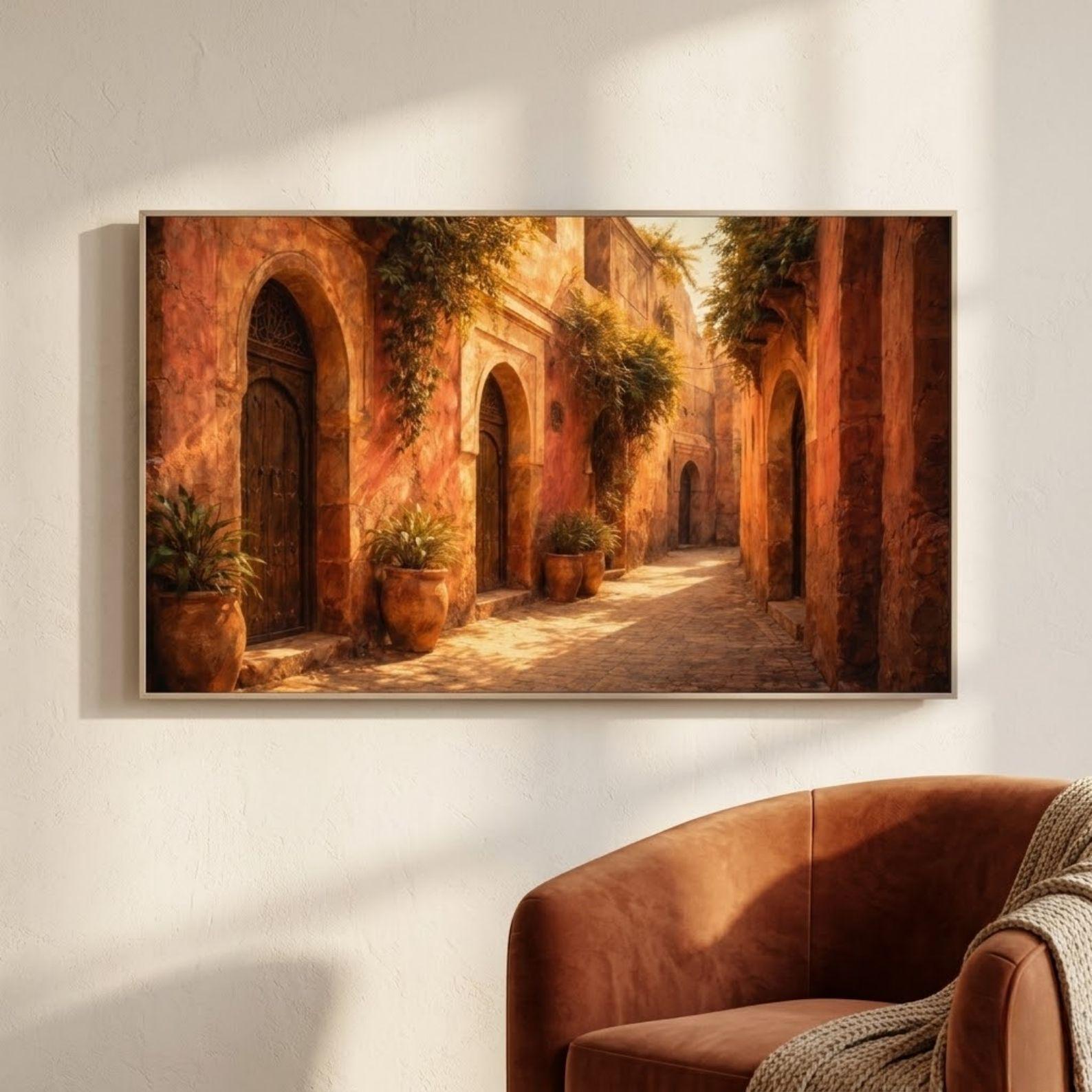 Marrakech Street Scene Art, Terracotta Moroccan Wall Art (Digital Download)