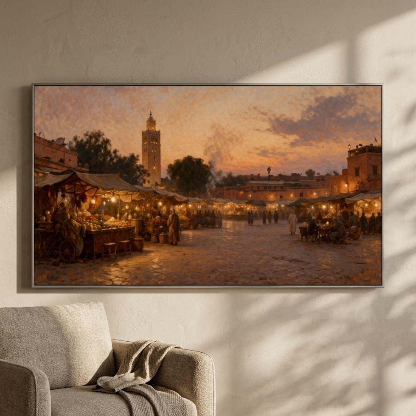Jemaa el Fna Marrakech Market Art, Moroccan Dusk Scene (Digital Download)