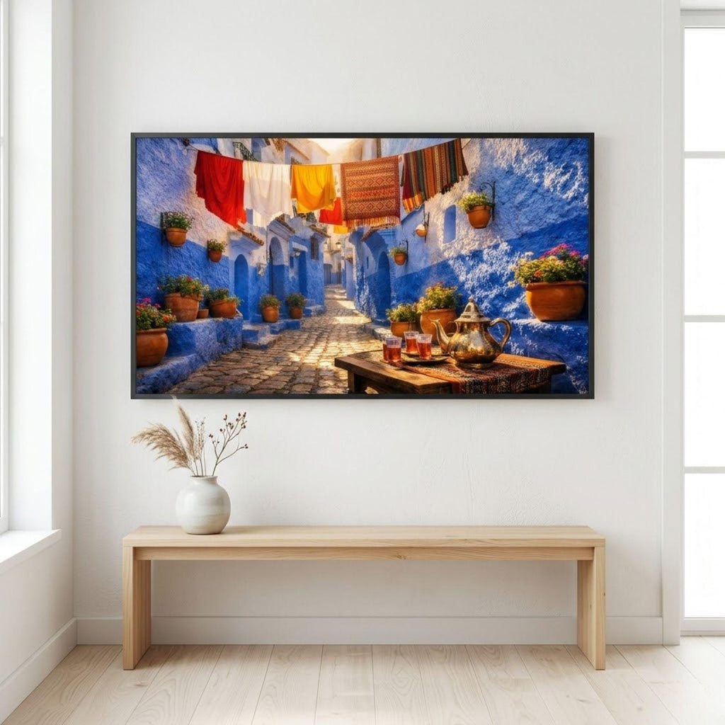 Chefchaouen Blue Alley Laundry Art | Moroccan Architecture Travel Print (Digital Download)