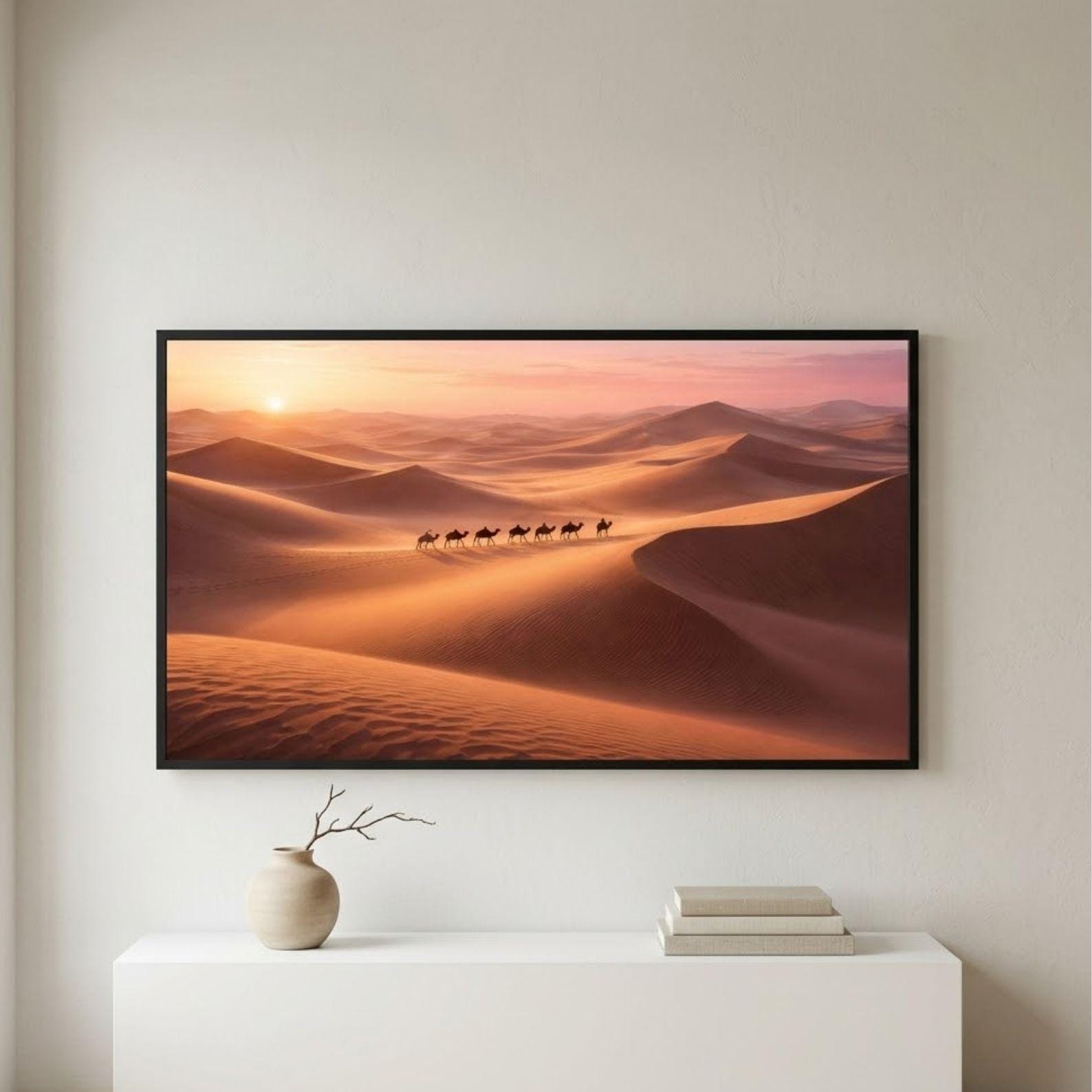 Sahara Camel Caravan Art | Desert Sunrise Frame TV Print (Digital Download)