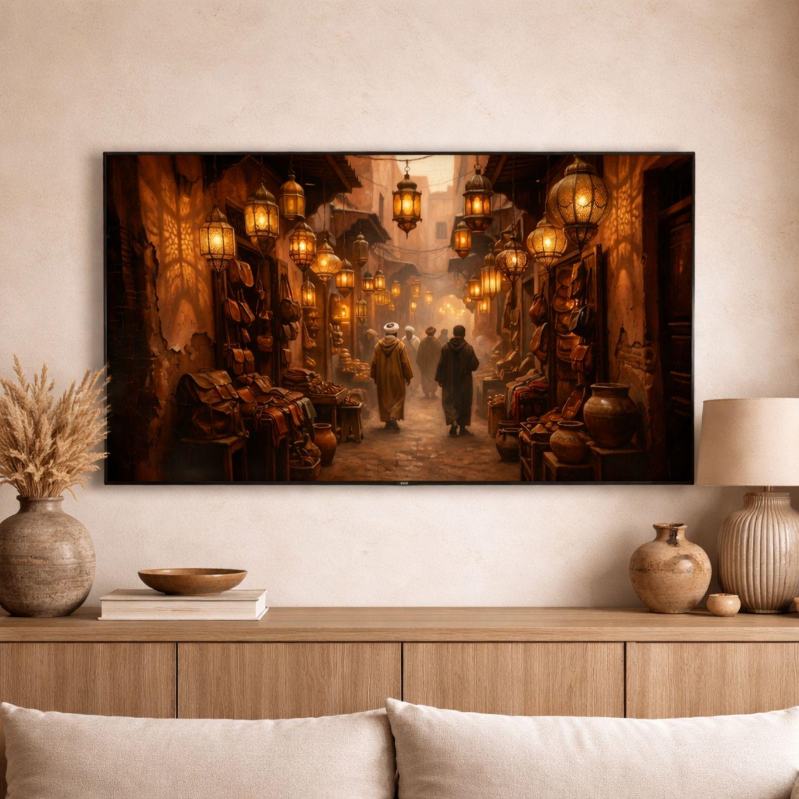 Marrakech Souk Lanterns Art | Warm Moroccan Evening Scene (Digital Download)