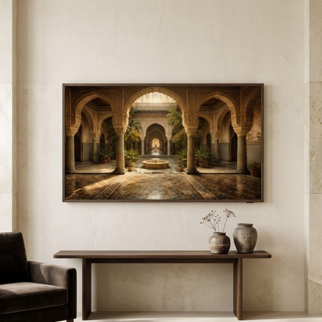 Bahia Palace Frame TV Art, Moroccan Mosaic Courtyard, Marrakech Interior (Digital Download)