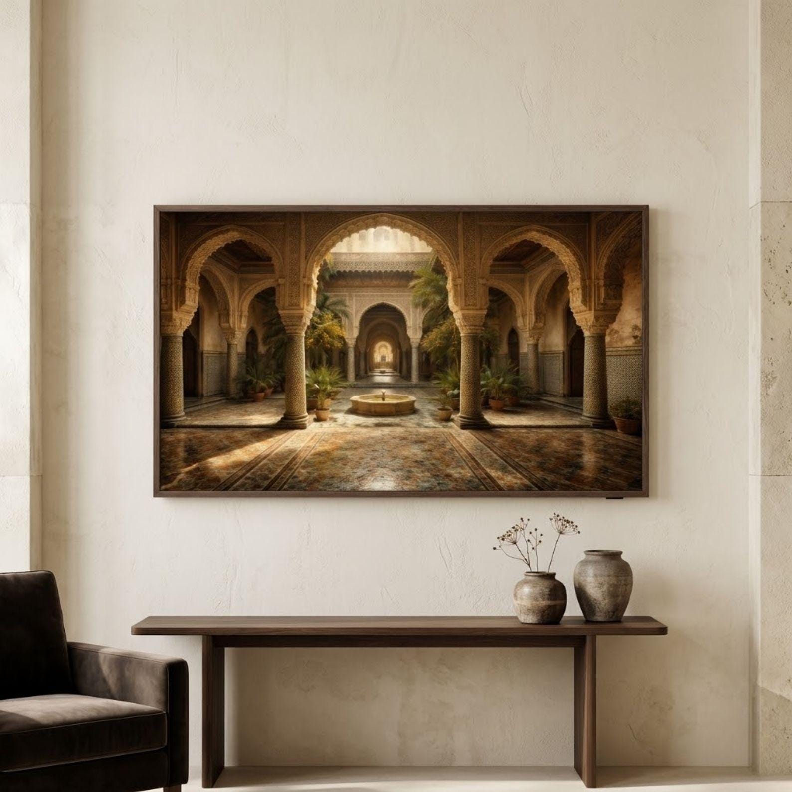 Bahia Palace Frame TV Art, Moroccan Mosaic Courtyard, Marrakech Interior (Digital Download)