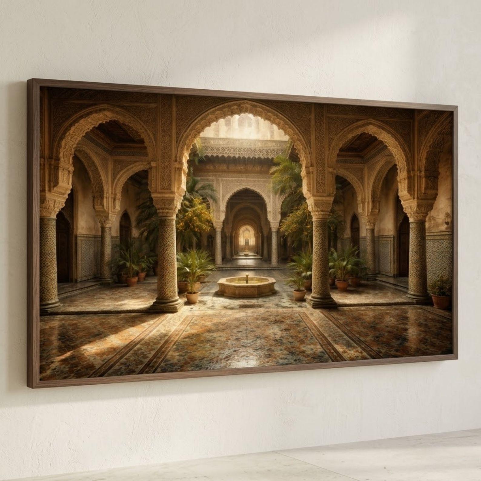 Bahia Palace Frame TV Art, Moroccan Mosaic Courtyard, Marrakech Interior (Digital Download)
