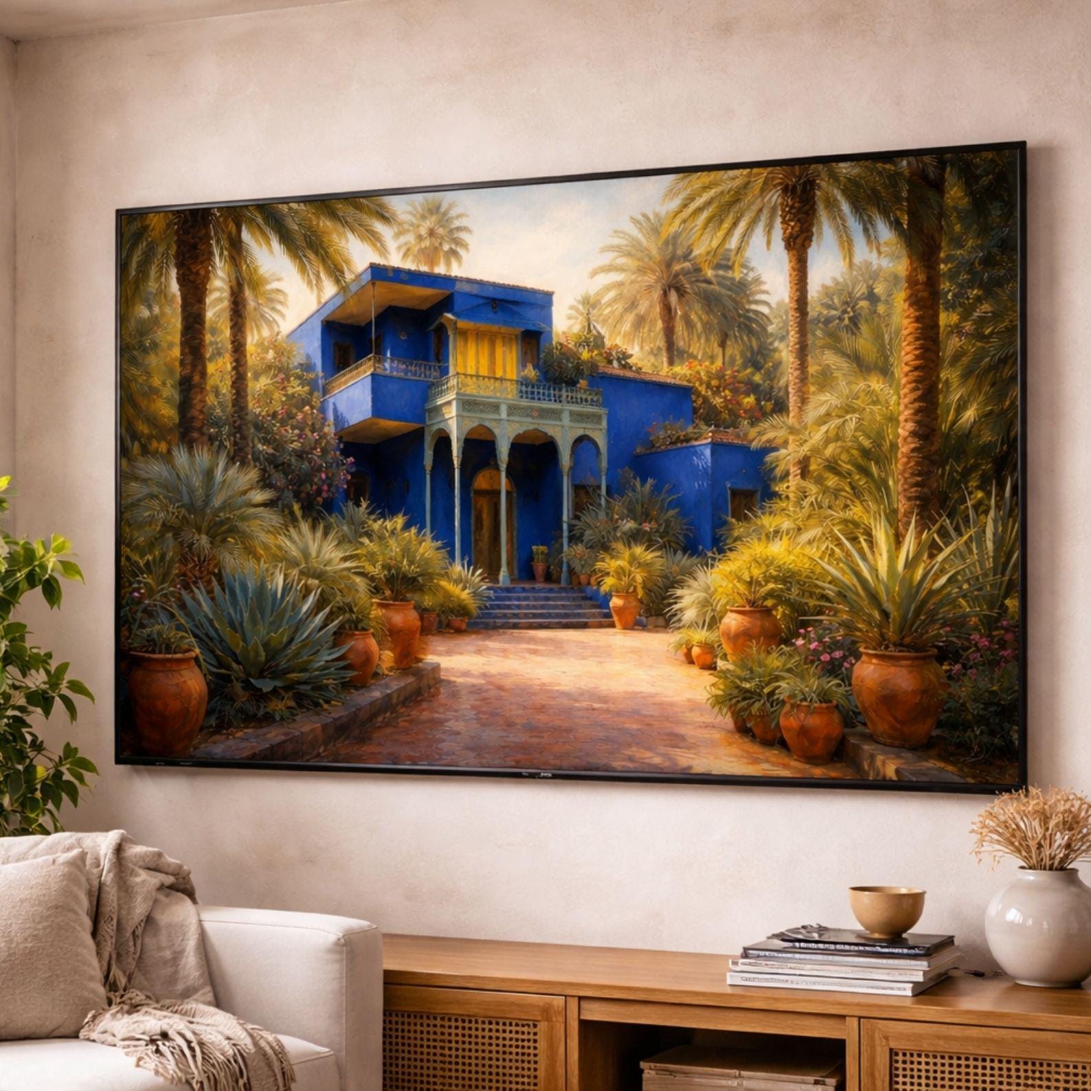 Majorelle Garden Frame TV Art, Marrakech Blue Villa, Moroccan Scene (Digital Download)