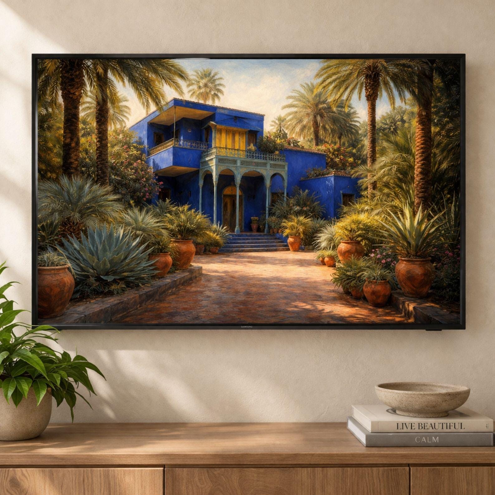 Majorelle Garden Frame TV Art, Marrakech Blue Villa, Moroccan Scene (Digital Download)