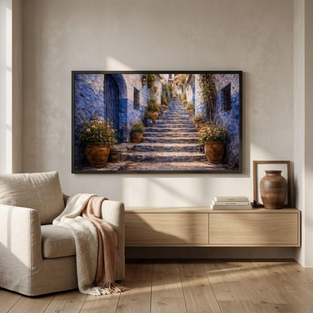 Chefchaouen Arch Doorway Art | Blue Morocco Frame TV Art (Digital Download)