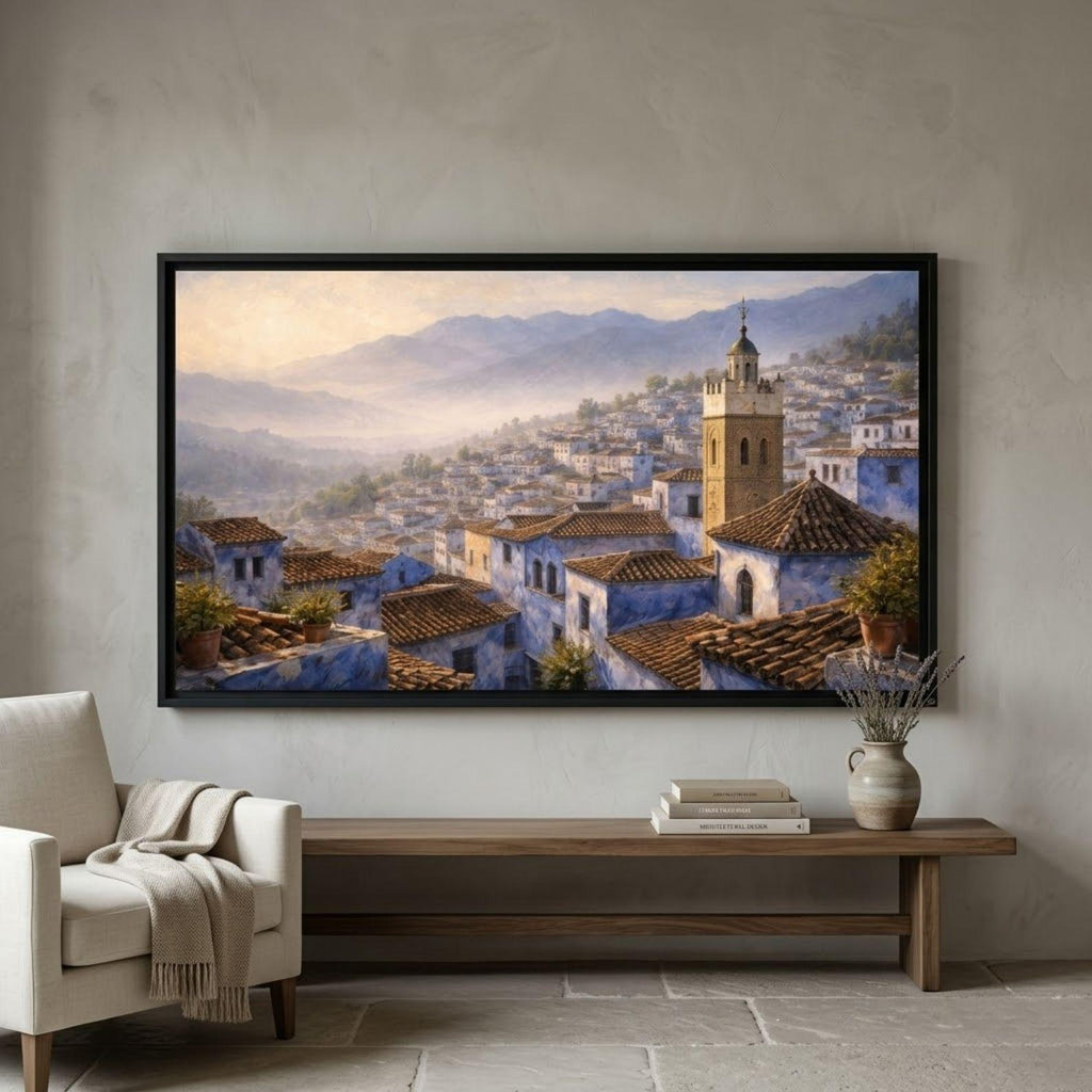 Chefchaouen Rooftop Art: Blue City Landscape for Frame TV (Digital Download)