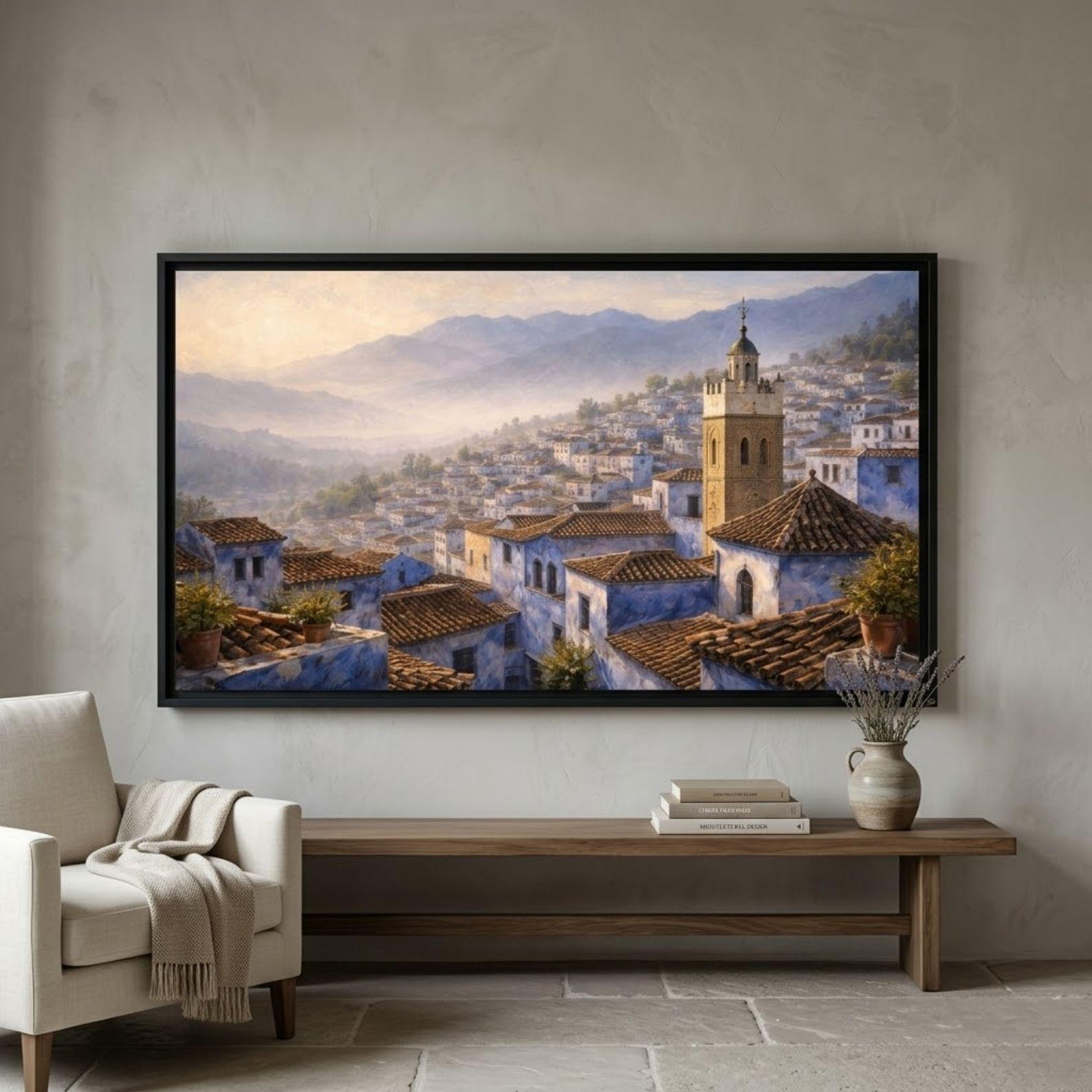 Chefchaouen Rooftop Art: Blue City Landscape for Frame TV (Digital Download)
