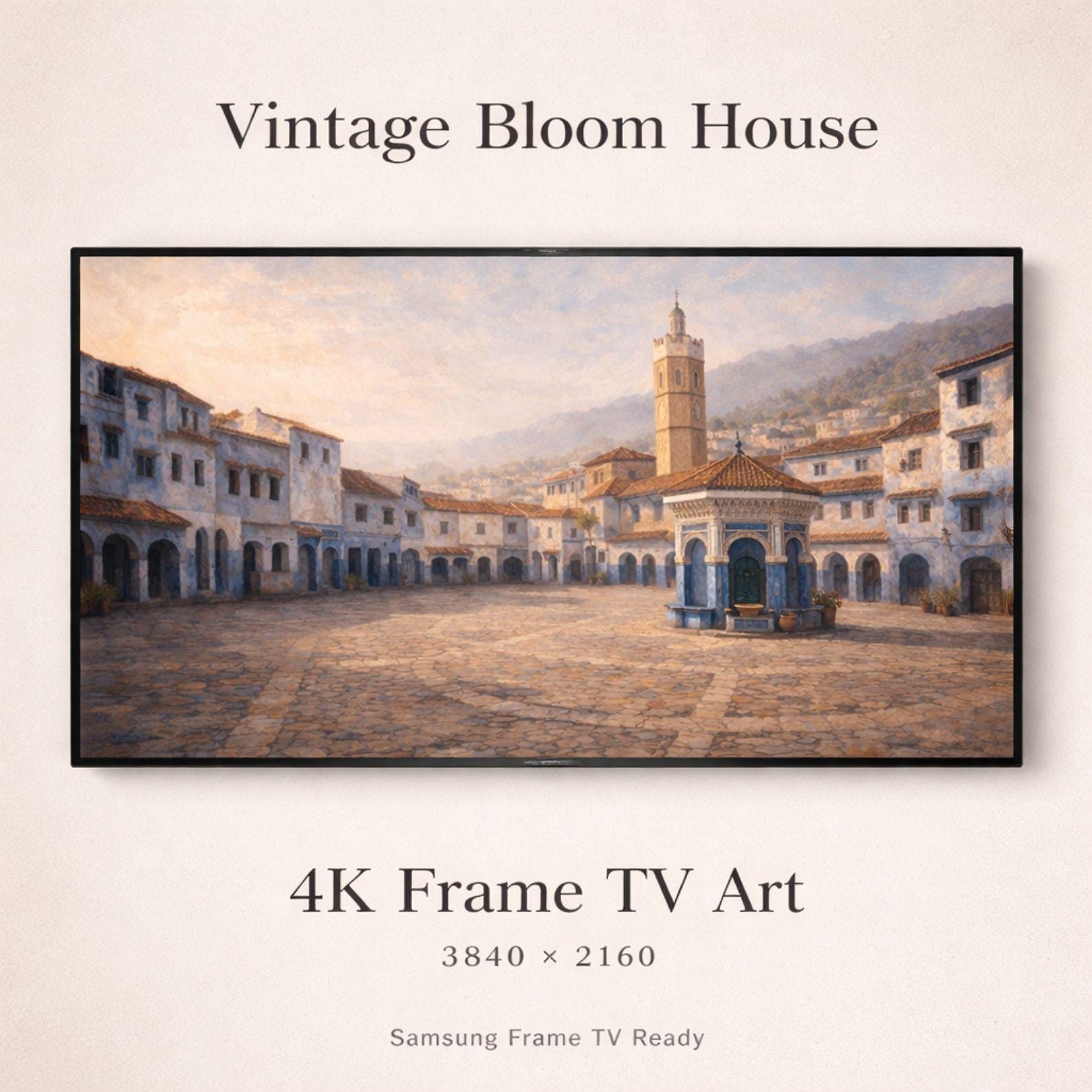 Chefchaouen Plaza Art | Blue City Morocco Landscape for Frame TV (Digital Download)