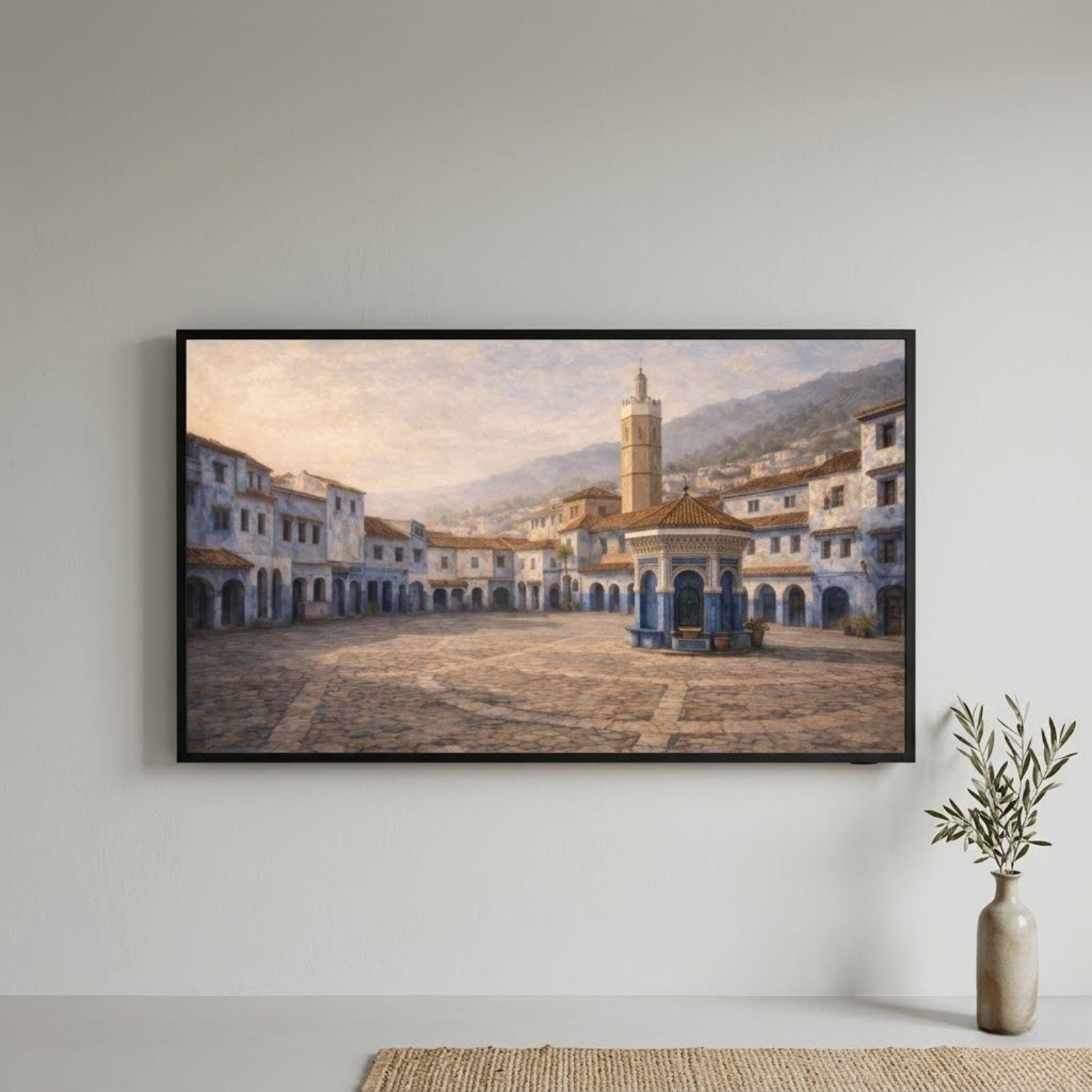 Chefchaouen Plaza Art | Blue City Morocco Landscape for Frame TV (Digital Download)