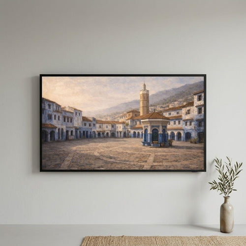 Chefchaouen Plaza Art | Blue City Morocco Landscape for Frame TV (Digital Download)