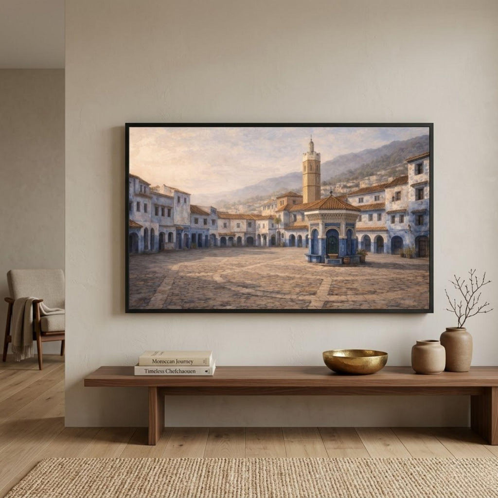 Chefchaouen Plaza Art | Blue City Morocco Landscape for Frame TV (Digital Download)