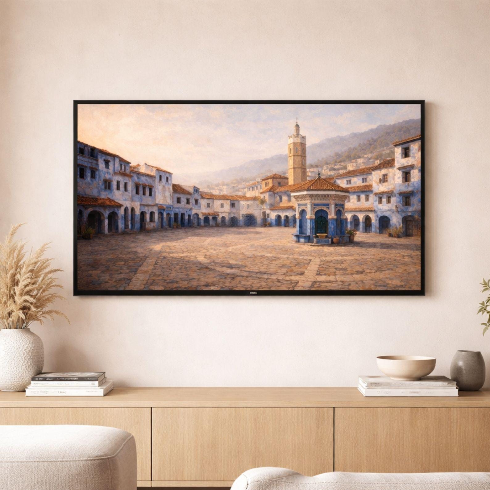 Chefchaouen Plaza Art | Blue City Morocco Landscape for Frame TV (Digital Download)