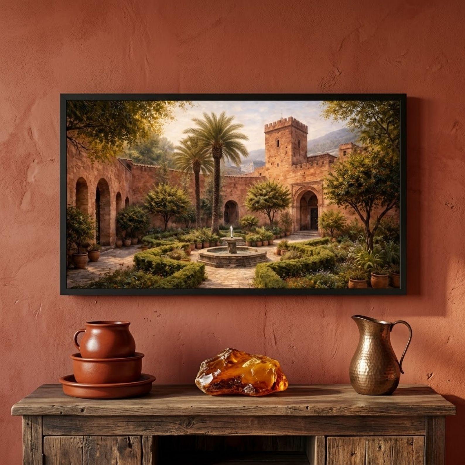 Kasbah Courtyard Art: Chefchaouen Garden Scene for Samsung Frame TV (Digital Download)