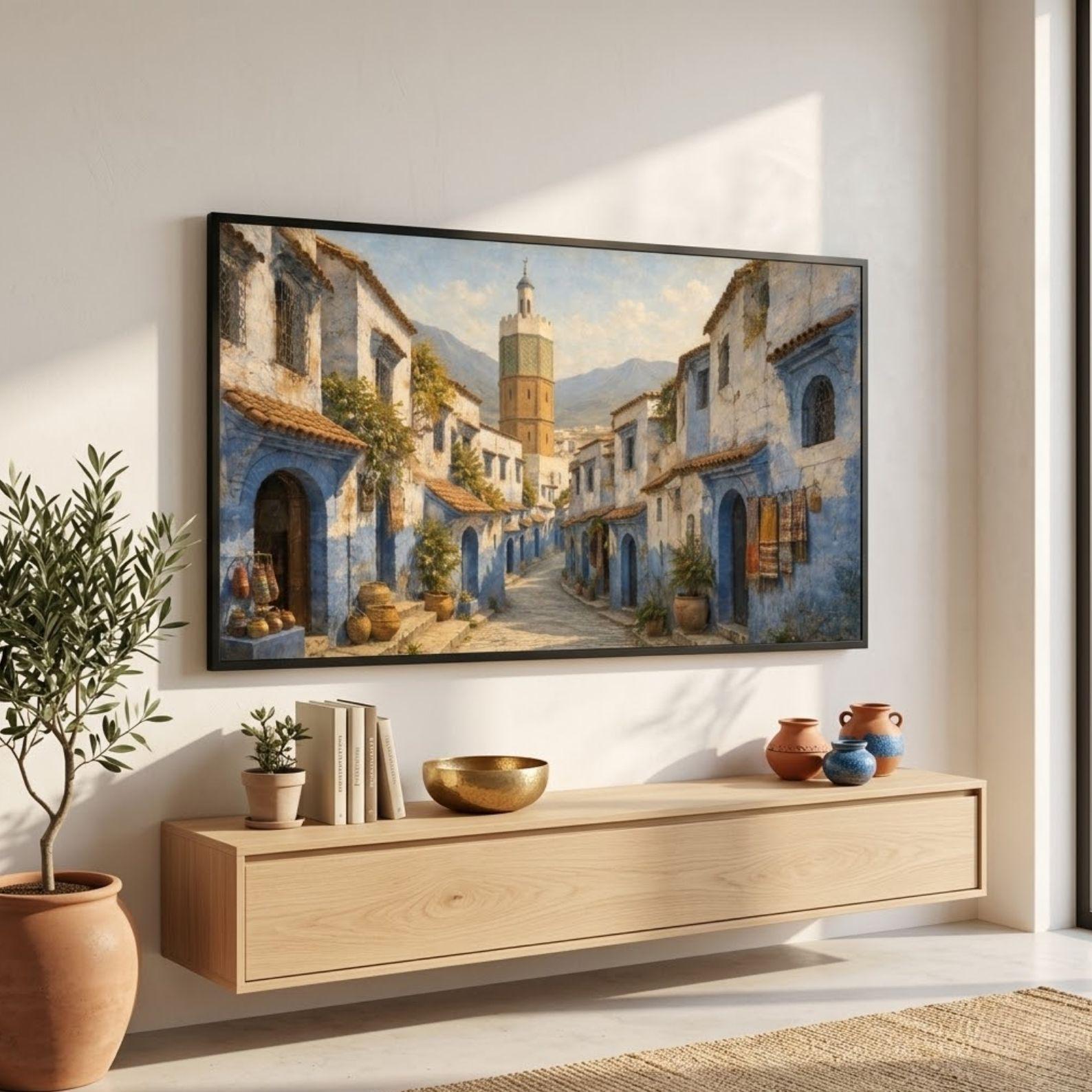 Chefchaouen Minaret Art: Blue City Morocco Architecture for Frame TV (Digital Download)